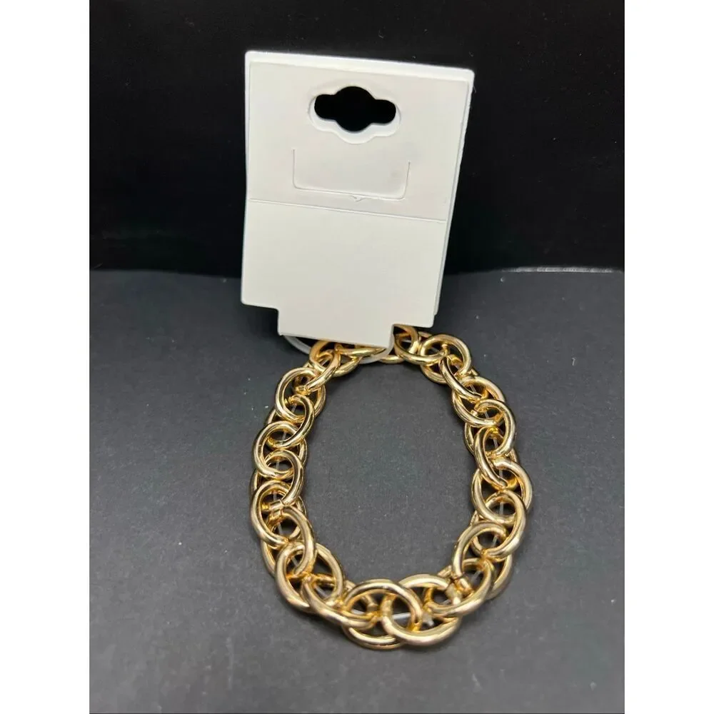 New! Laundry by Shelli Segal Gold Tone Chunky Chain Link Stretch Bracelet